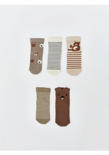 Lcw Baby Kahverengi Desenli Erkek Bebek Soket Çorap 5'li