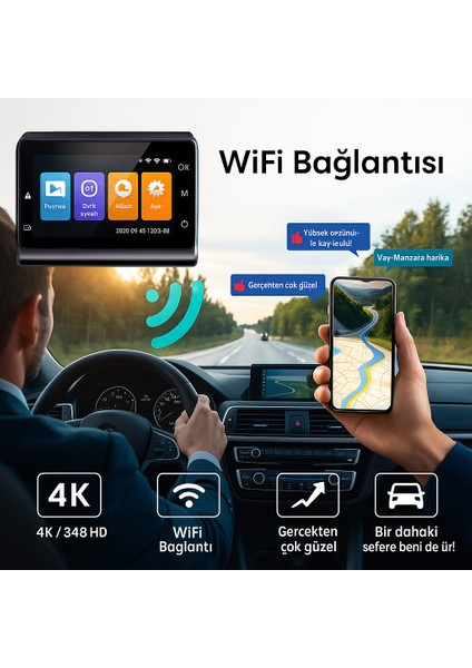 4K Araç Kamerası Wifi Gps 24 Saat Kayıt Araç Içi Kamera fiyatları