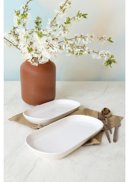 Beyaz Noyan Kayık Tabak 28 cm 2 Adet 006 modelleri