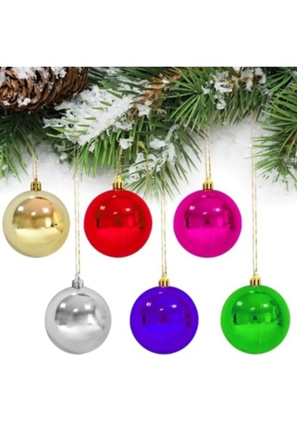 6'li Renkli 5 cm Yılbaşı Topu, Noel Topu, Çam Ağacı Topu, Süs Topu