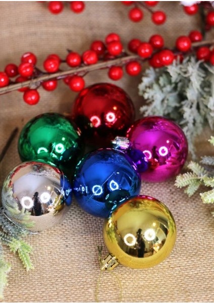 6'li Renkli 5 cm Yılbaşı Topu, Noel Topu, Çam Ağacı Topu, Süs Topu