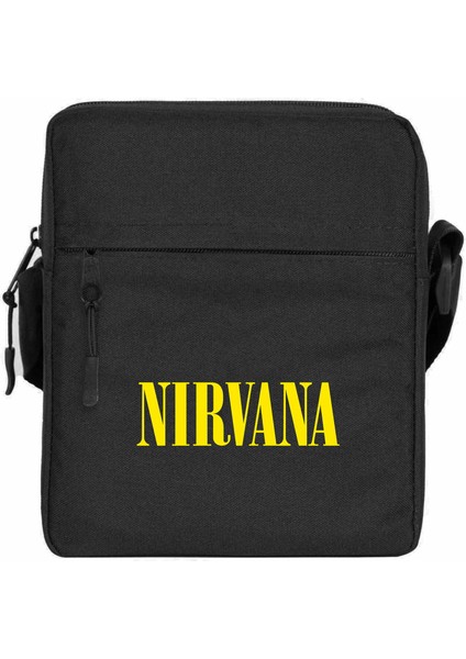 Nirvana Yazı Sarı Omuz Çantası Fermuarlı Siyah Renk