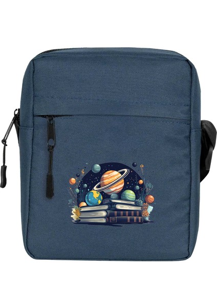 Book Planets Omuz Çantası Fermuarlı Lacivert Renk