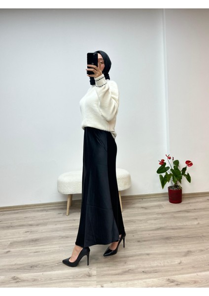 Çam Kesim Lastikli Saten Uzun Etek