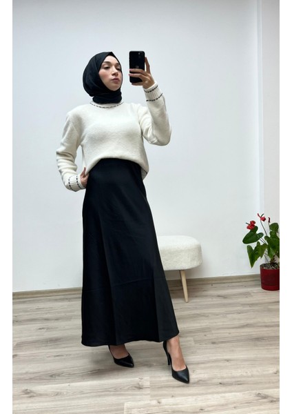 Çam Kesim Lastikli Saten Uzun Etek modelleri