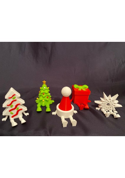 Yılbaşı Temalı Dekor Figürleri 5’li Set – Ağaç, Şapka, Hediye Kutusu ve Yıldız Yeni Yıl