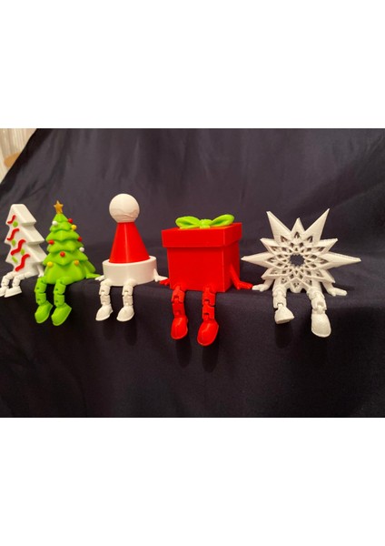 Yılbaşı Temalı Dekor Figürleri 5’li Set – Ağaç, Şapka, Hediye Kutusu ve Yıldız Yeni Yıl