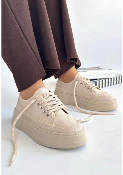 Xmpdby Carin Bej Keten Bağcıklı Spor Ayakkabı (Numara: 36)