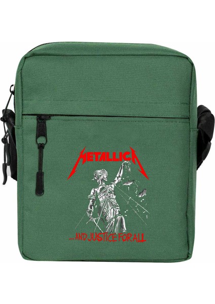 Metallica And Justice For All Omuz Çantası Fermuarlı Yeşil Renk
