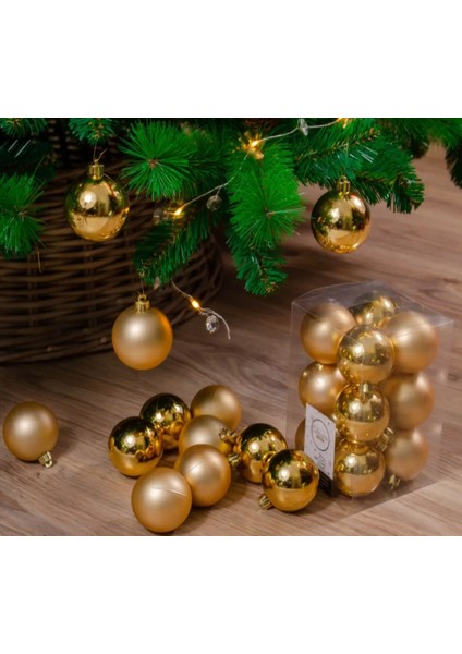 6'li Gold 5 cm Yılbaşı Topu, Noel Topu, Çam Ağacı Topu, Süs Topu