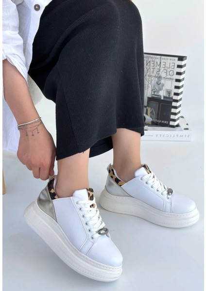 Xmpdby Gasta Beyaz Cilt Gümüş Detaylı Bağcıklı Spor Ayakkabı (Numara: 40) modelleri