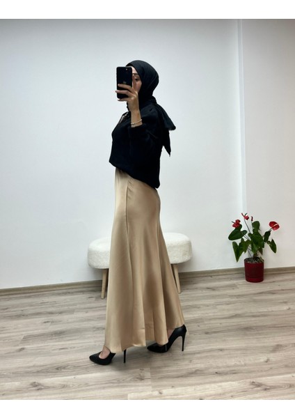 Çam Kesim Lastikli Saten Uzun Etek fırsatları