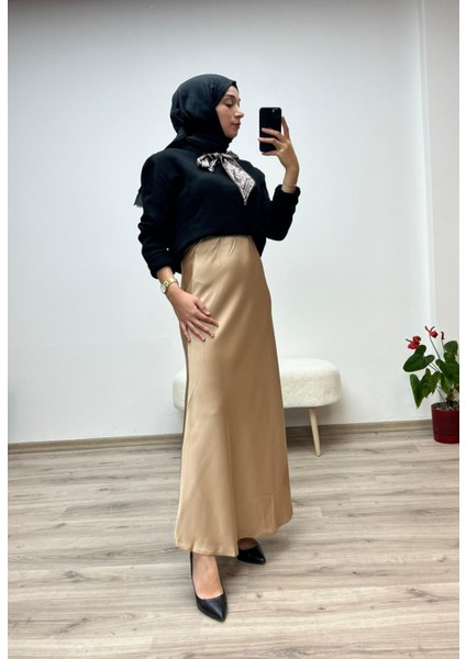 Çam Kesim Lastikli Saten Uzun Etek indirimleri