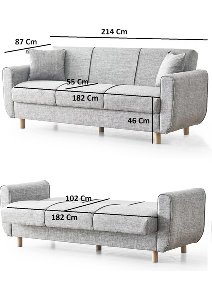 Flavia 3'lü Kanepe Salon, Oturma Odası Yataklı Bazalı