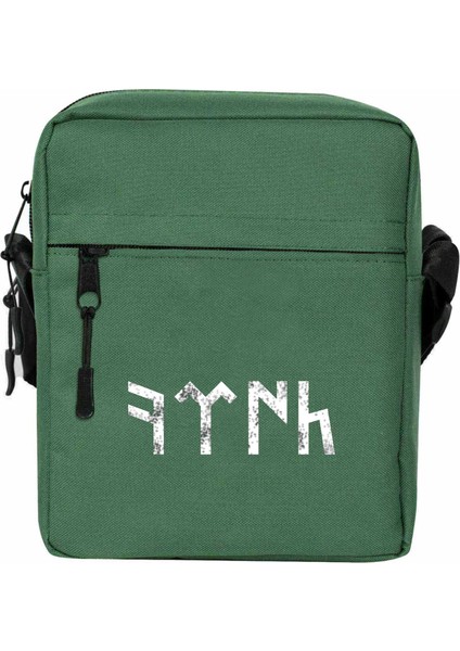 Göktürkçe Türk Omuz Çantası Fermuarlı Yeşil Renk