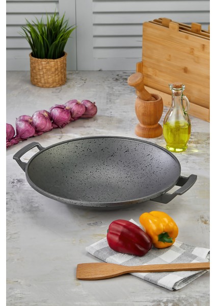 35 cm Döküm Granit Kaplama Saç Tava – Yanmaz Yapışmaz, Dayanıklı, Profesyonel Kullanım