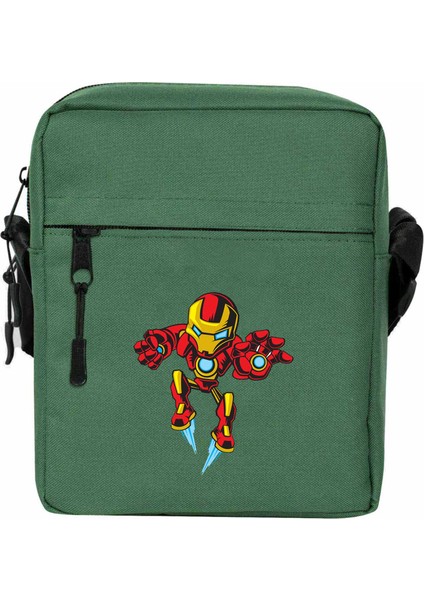 Iron Man Cartoon Omuz Çantası Fermuarlı Yeşil Renk