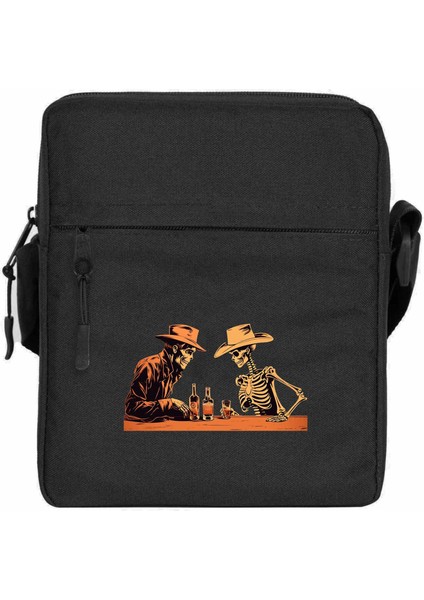 Skelton Cowboy Bar Omuz Çantası Fermuarlı Siyah Renk