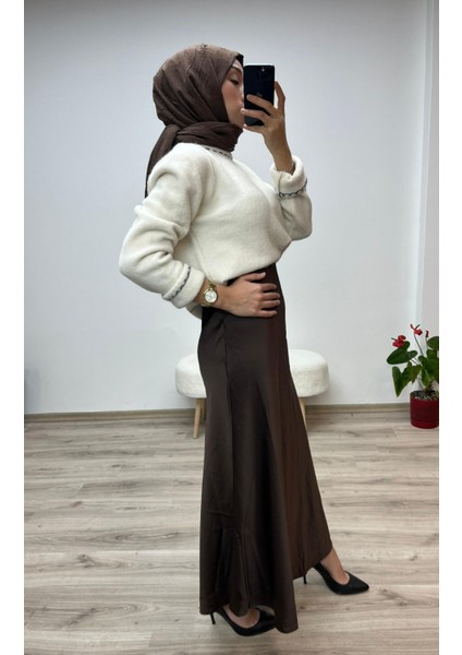 Çam Kesim Lastikli Saten Uzun Etek modelleri