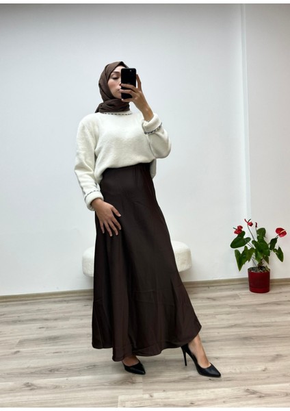 Çam Kesim Lastikli Saten Uzun Etek indirimleri