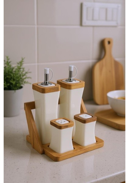 Shaggy - Bambu Standlı Yağlık Sirkelik Tuzluk ve Biberlik