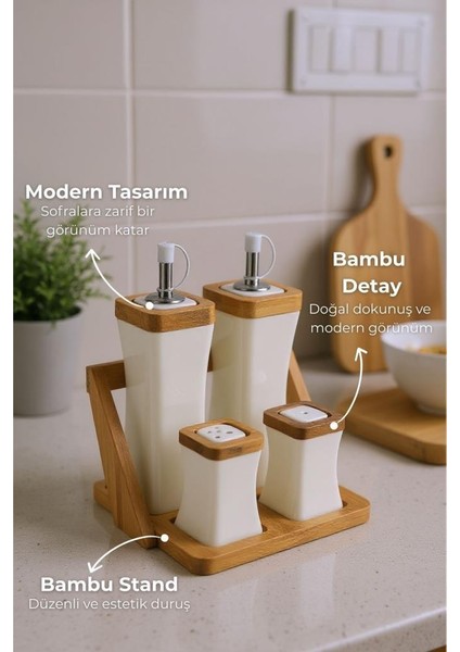 Shaggy - Bambu Standlı Yağlık Sirkelik Tuzluk ve Biberlik fiyatları