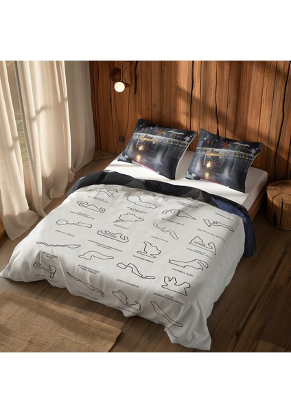 All Tracks White / Rain Man Çift Taraflı Nevresim Takımı - 200 cm x 220 cm