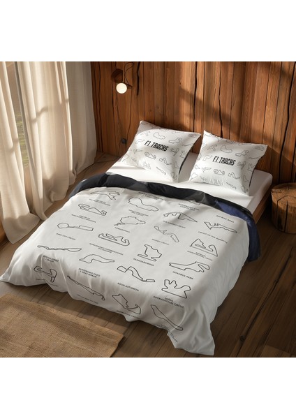 All Tracks White / Rain Man Çift Taraflı Nevresim Takımı - 200 cm x 220 cm