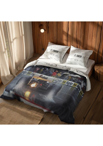 All Tracks White / Rain Man Çift Taraflı Nevresim Takımı - 200 cm x 220 cm