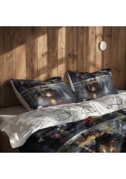 All Tracks White / Rain Man Çift Taraflı Nevresim Takımı - 200 cm x 220 cm