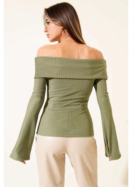 Xmpdby Omzu Açık Fermuarlı Bluz Haki T4330 (Beden: S) modelleri