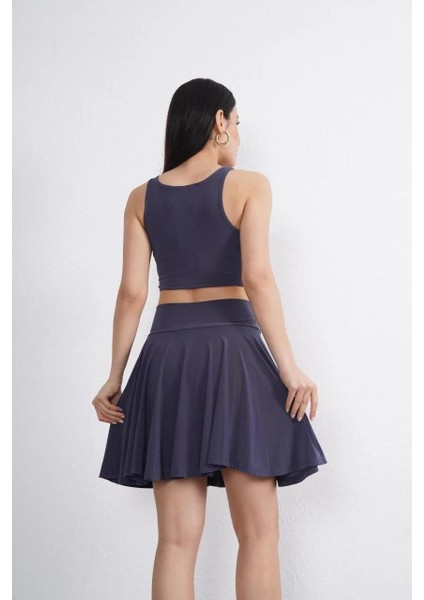 Sendy Kumaş Bisiklet Yaka Crop Şortlu Etek Ikili Takım - Antrasit indirimleri