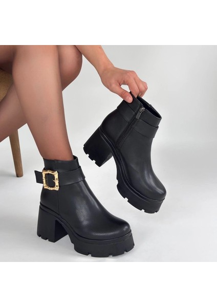 Xmpdby Pinma Siyah Cilt Topuklu Bot (Numara: 37) fırsatları