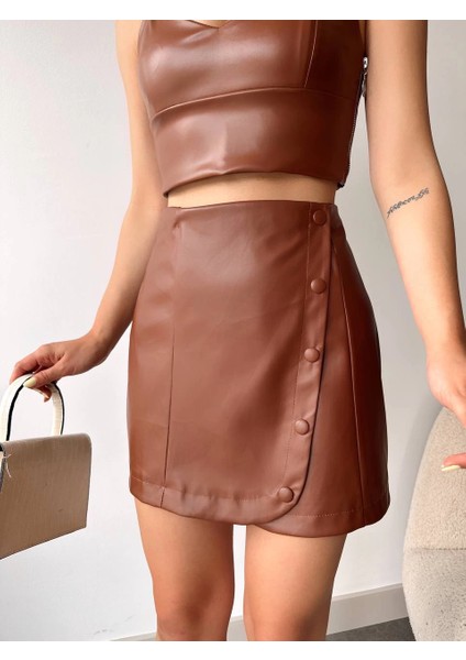 Xmpdby Beş Düğmeli Oval Deri Etek Kahve H240068 (Beden: L) modelleri