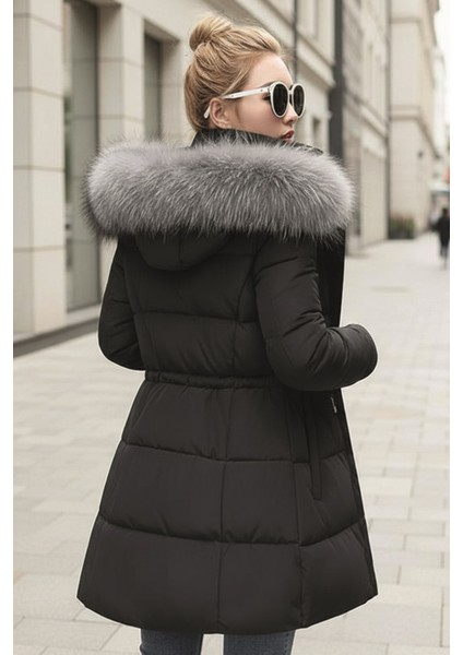 Kışlık Orta Boy Kürklü Kapüşonlu Su Geçirmez Kadın Şişme Mont fırsatları