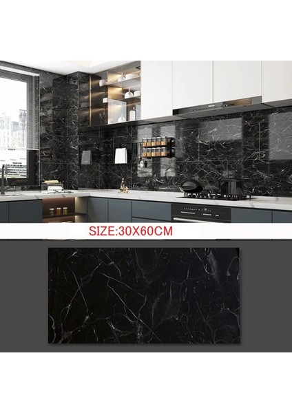 Siyah Mermer Desen Yapışkanlı Pvc Duvar Kaplama Mutfak Banyo Sticker 30*60CM (6 Adet) 1,08MT2 fırsatları