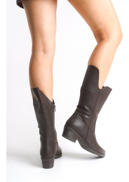 Kadın Çizme Western Kovboy Diz Altı Kaymaz Taban Kalın Topuklu Annabel fırsatları