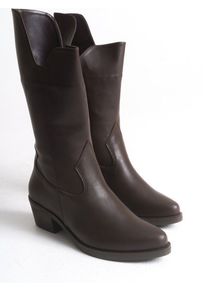 Kadın Çizme Western Kovboy Diz Altı Kaymaz Taban Kalın Topuklu Annabel