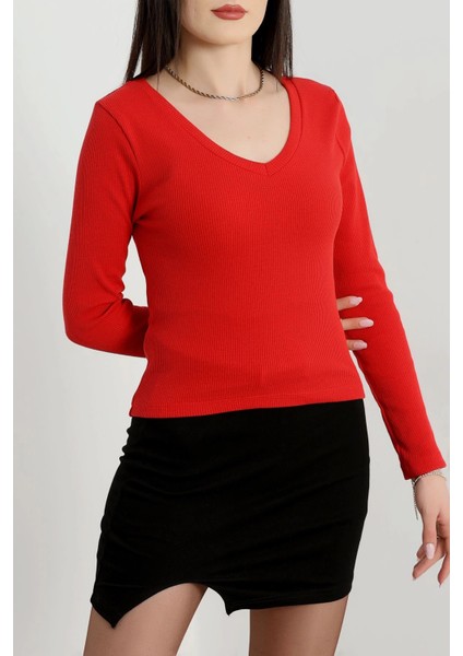 Xmpdby V Yaka Kaşkorse Bluz Kırmızı A3699 (Beden: L) indirimleri