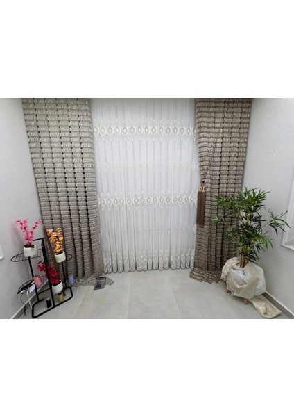 Nivemeshome 3767 Serap Gold 1/2,5 Pileli Bambu Tül Perde