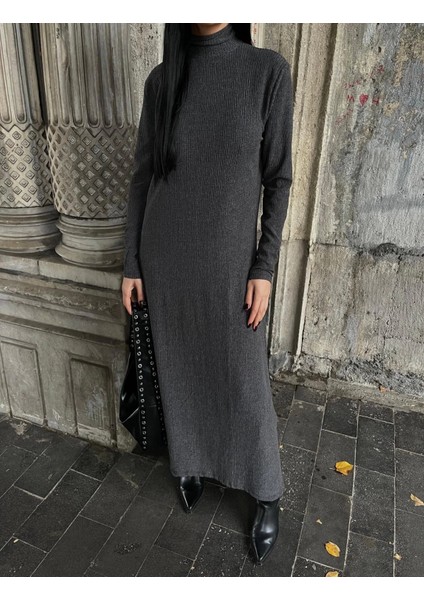 Xmpdby Boğazlı Kalın Bürümcük Uzun Elbise Siyah (Beden: M) fiyatları