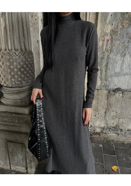 Xmpdby Boğazlı Kalın Bürümcük Uzun Elbise Siyah (Beden: M) modelleri