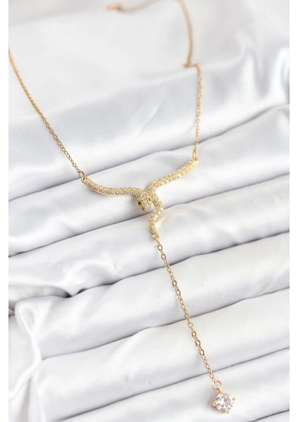 316L Çelik Zincir Gold Renk Yılan Model Y Kolye