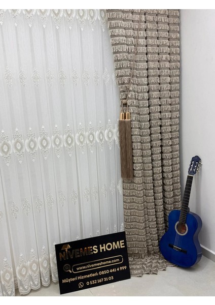 Nivemeshome 3767 Serap Gold 1/2,5 Pileli Bambu Tül Perde modelleri