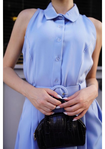 Xmpdby Gömlek Yaka Kemerli Elbise Mavi S255061 (Beden: L) fiyatları