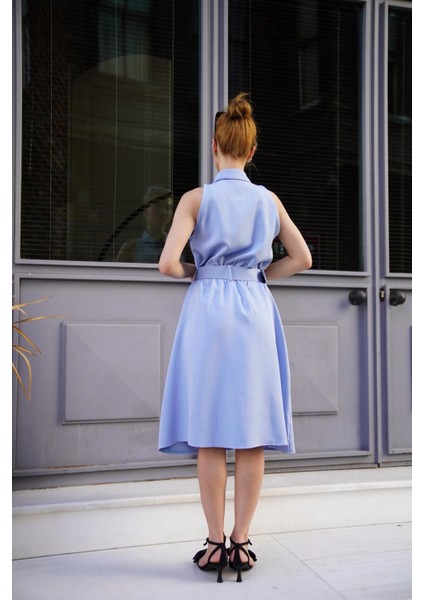 Xmpdby Gömlek Yaka Kemerli Elbise Mavi S255061 (Beden: L) indirimleri