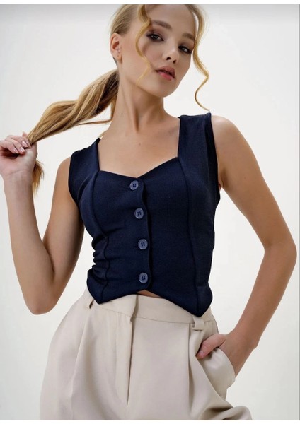 Xmpdby Krep Kumaş Düğmeli Yelek Lacivert S3395 (Beden: Xl) modelleri