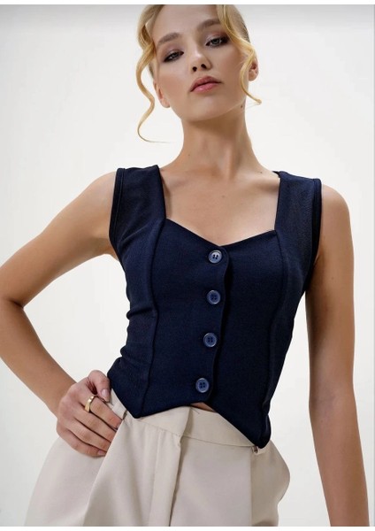Xmpdby Krep Kumaş Düğmeli Yelek Lacivert S3395 (Beden: Xl) fırsatları