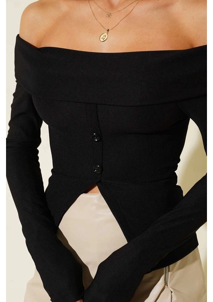 Xmpdby Madonna Yaka Düğmeli Bluz Siyah T4329 (Beden: Xl) fırsatları