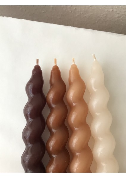 4'lü Kahve Tonları Burgulu Şamdan Mum Seti - Dekoratif Renkli Mum Seti